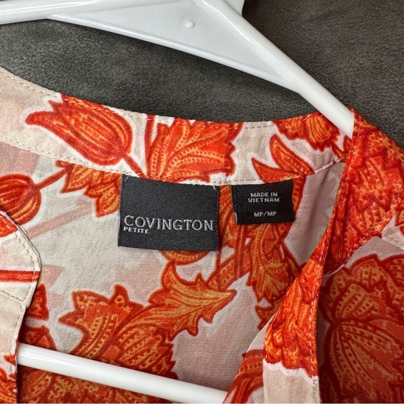 Covington Sleeveless Blouse Burnt Orange Floral Sheer Fall Aesthetic M Petite - Picture 6 of 10